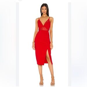 Lovers + Friends Avie Midi Dress Red Lace Cutout Slit NWT